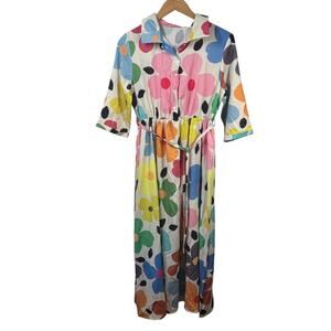 Women's Dress M Cream Colorful Floral Maxi Tie Detail Garden Party Summer Brunch